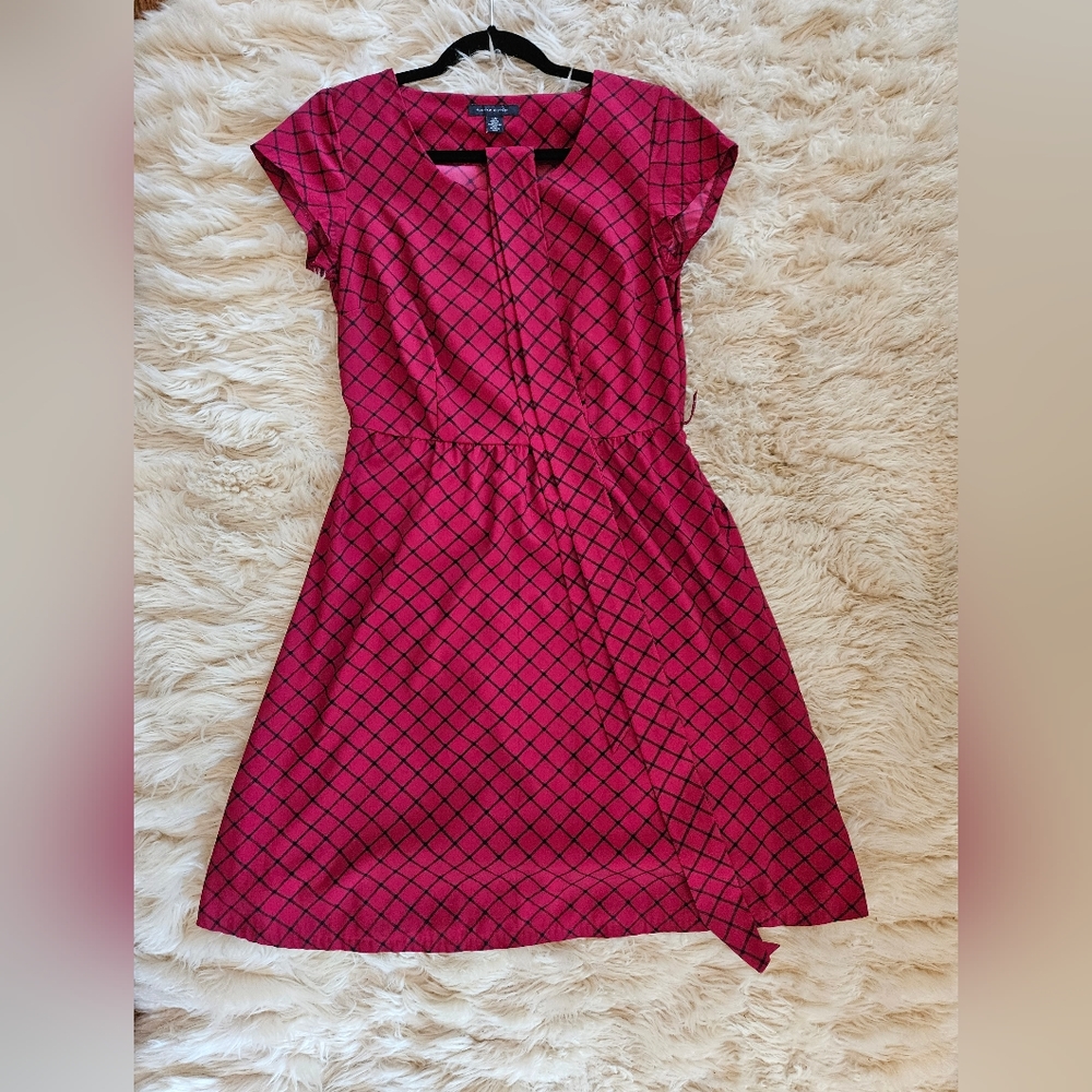 NEW Tommy Hilfiger red navy windowpane check cap sleeve dress size S